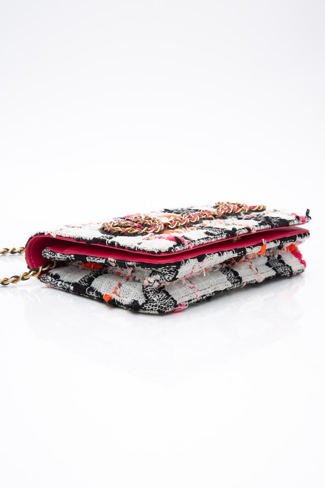 CHANEL Multicolor Tweed Logo Wallet On Chain WOC