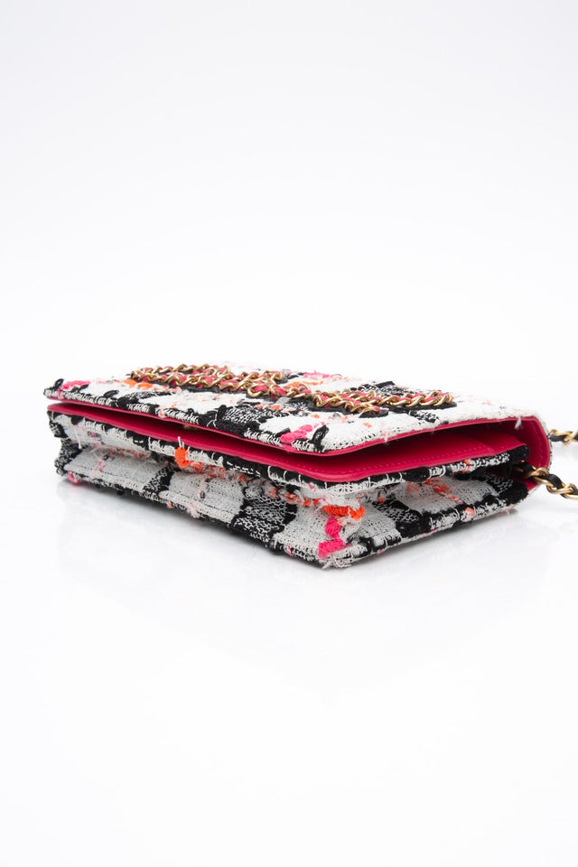CHANEL Multicolor Tweed Logo Wallet On Chain WOC