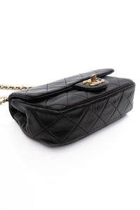 CHANEL Small Black Crystal Pearls Chain Lambskin Quilted Flap Bag