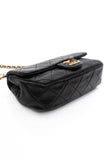 CHANEL Small Black Crystal Pearls Chain Lambskin Quilted Flap Bag