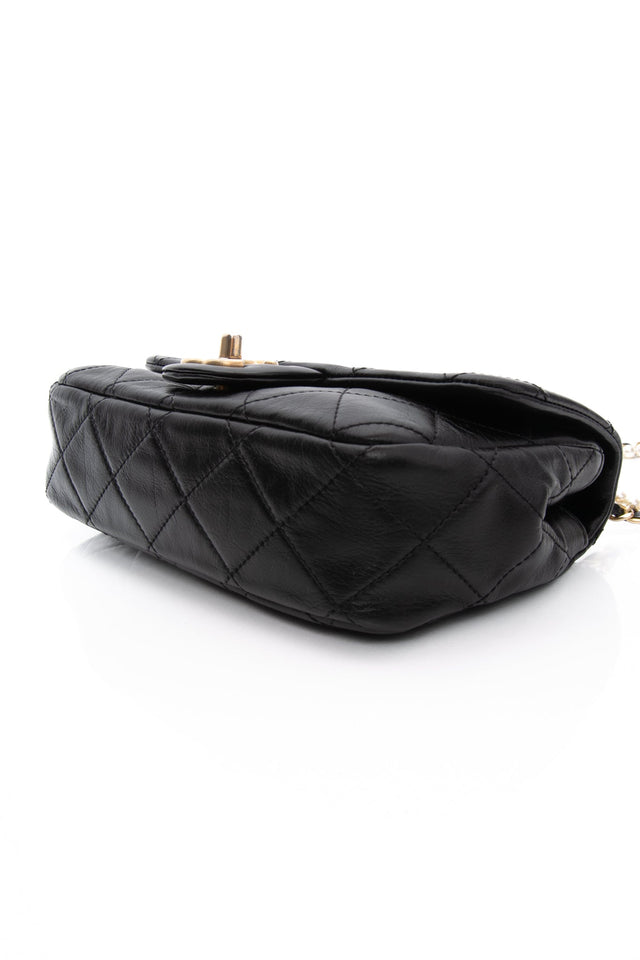 CHANEL Small Black Crystal Pearls Chain Lambskin Quilted Flap Bag