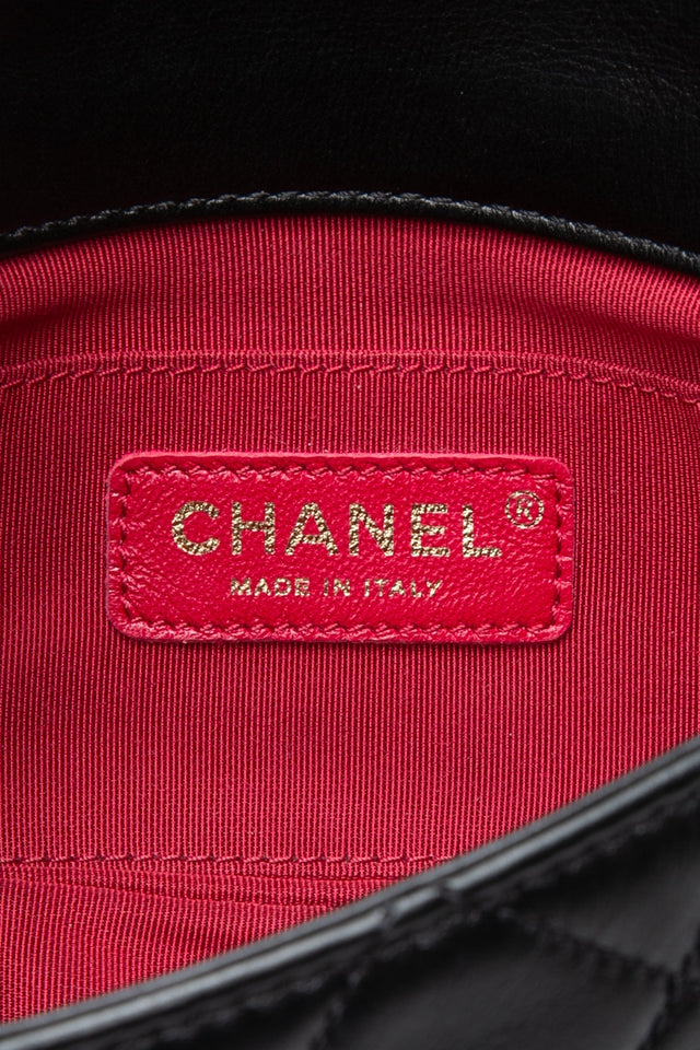 CHANEL Small Black Crystal Pearls Chain Lambskin Quilted Flap Bag
