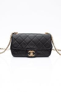 CHANEL Small Black Crystal Pearls Chain Lambskin Quilted Flap Bag