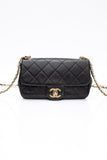 CHANEL Small Black Crystal Pearls Chain Lambskin Quilted Flap Bag
