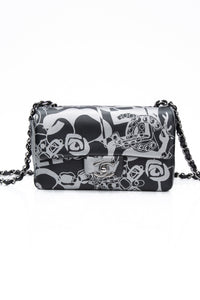 CHANEL 22C Black Silver Printed Lambskin Leather Rectangular Mini Flap Bag