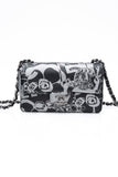 CHANEL 22C Black Silver Printed Lambskin Leather Rectangular Mini Flap Bag