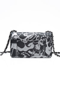 CHANEL 22C Black Silver Printed Lambskin Leather Rectangular Mini Flap Bag