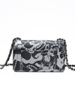 CHANEL 22C Black Silver Printed Lambskin Leather Rectangular Mini Flap Bag