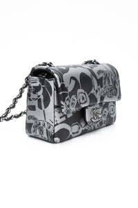 CHANEL 22C Black Silver Printed Lambskin Leather Rectangular Mini Flap Bag