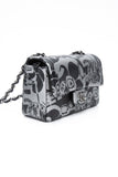 CHANEL 22C Black Silver Printed Lambskin Leather Rectangular Mini Flap Bag