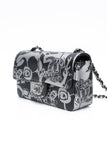 CHANEL 22C Black Silver Printed Lambskin Leather Rectangular Mini Flap Bag