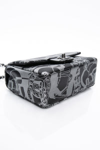 CHANEL 22C Black Silver Printed Lambskin Leather Rectangular Mini Flap Bag