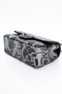 CHANEL 22C Black Silver Printed Lambskin Leather Rectangular Mini Flap Bag