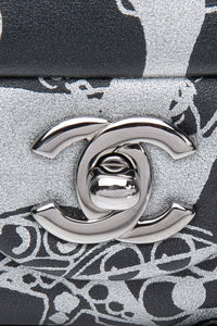 CHANEL 22C Black Silver Printed Lambskin Leather Rectangular Mini Flap Bag