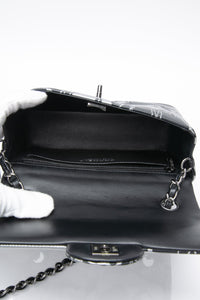 CHANEL 22C Black Silver Printed Lambskin Leather Rectangular Mini Flap Bag
