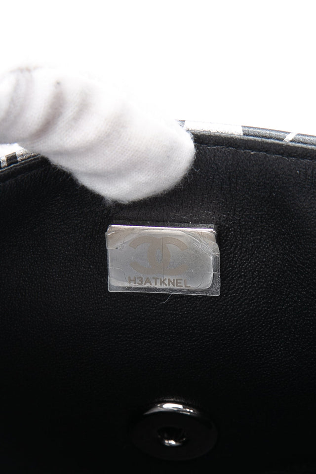 CHANEL 22C Black Silver Printed Lambskin Leather Rectangular Mini Flap Bag