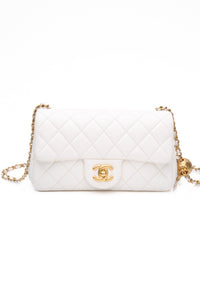 CHANEL White Lambskin Quilted Mini Rectangular Pearl Crush Flap Bag