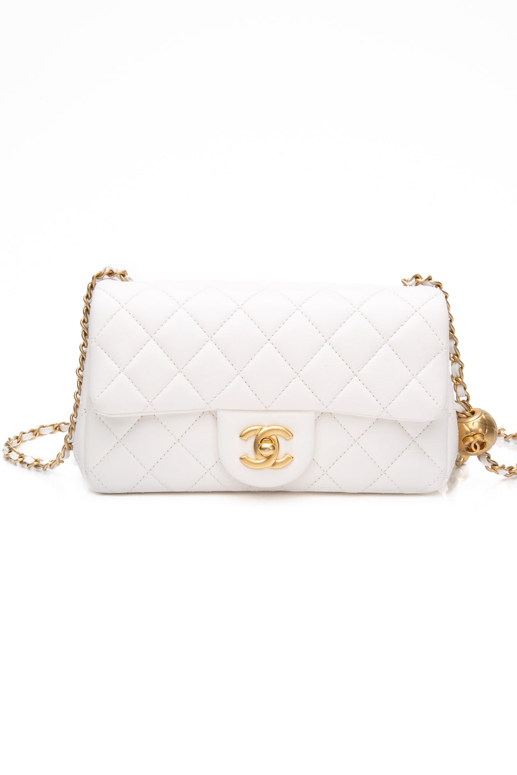CHANEL White Lambskin Quilted Mini Rectangular Pearl Crush Flap Bag