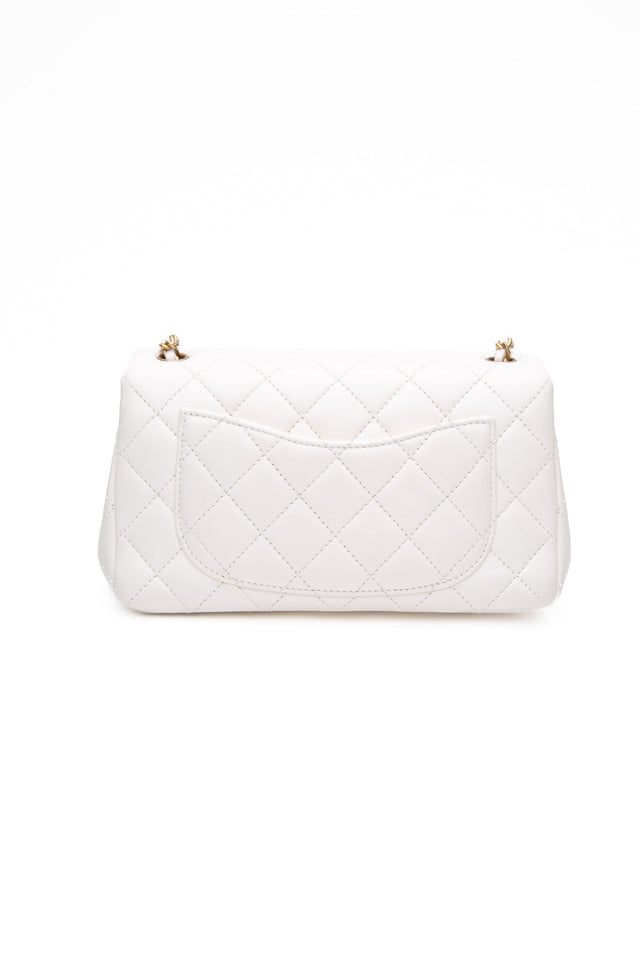 CHANEL White Lambskin Quilted Mini Rectangular Pearl Crush Flap Bag