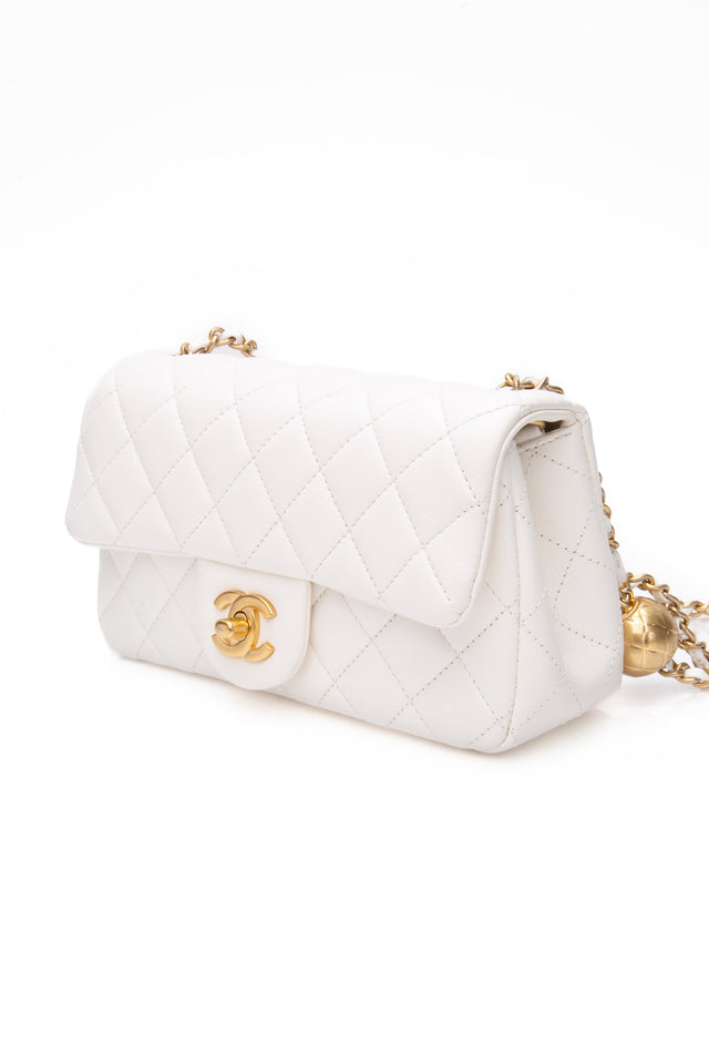 CHANEL White Lambskin Quilted Mini Rectangular Pearl Crush Flap Bag