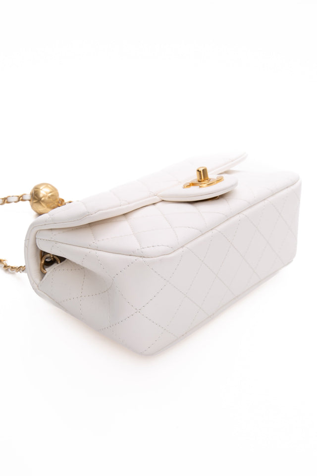 CHANEL White Lambskin Quilted Mini Rectangular Pearl Crush Flap Bag
