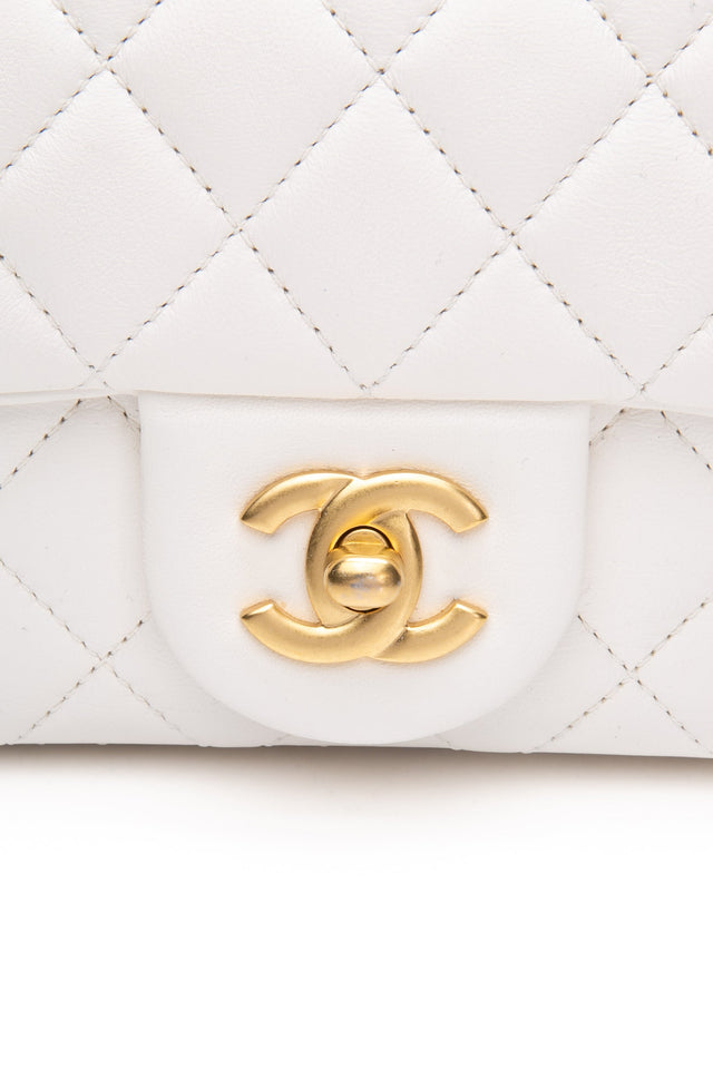 CHANEL White Lambskin Quilted Mini Rectangular Pearl Crush Flap Bag