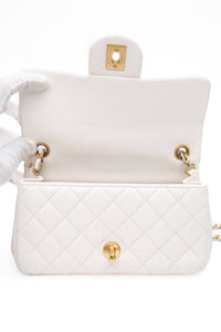 CHANEL White Lambskin Quilted Mini Rectangular Pearl Crush Flap Bag