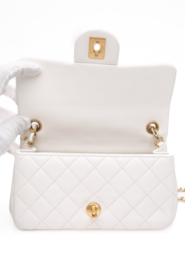 CHANEL White Lambskin Quilted Mini Rectangular Pearl Crush Flap Bag