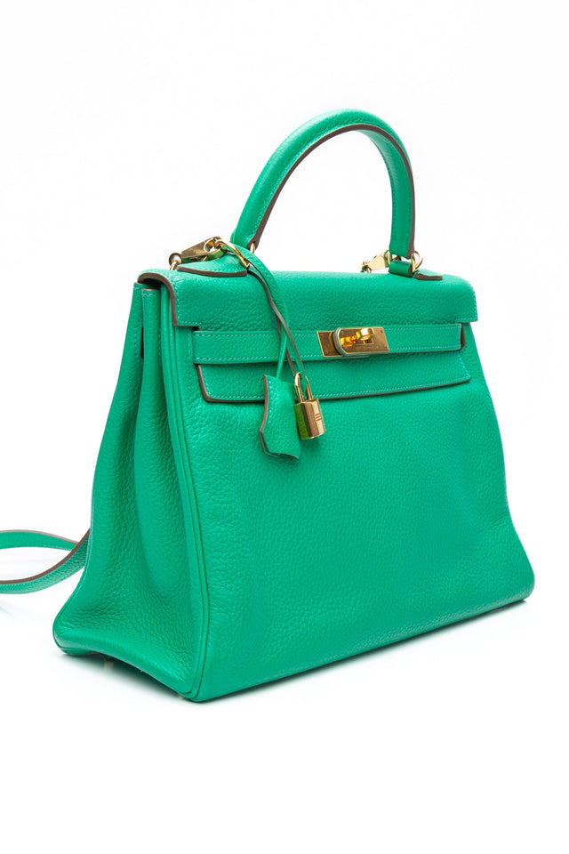 HERMES Menthe Green Kelly 32 Clemence Leather with Gold Hardware
