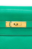 HERMES Menthe Green Kelly 32 Clemence Leather with Gold Hardware
