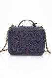 CHANEL Blue Tweed Quilted CC Filigree Python Medium