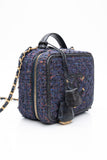 CHANEL Blue Tweed Quilted CC Filigree Python Medium