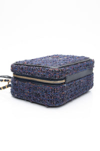 CHANEL Blue Tweed Quilted CC Filigree Python Medium