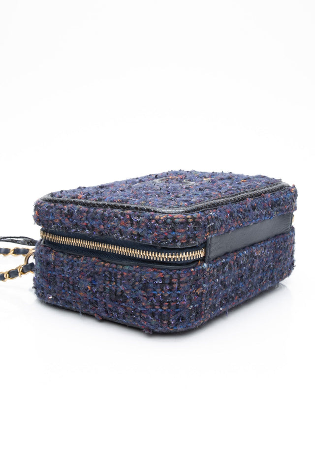 CHANEL Blue Tweed Quilted CC Filigree Python Medium