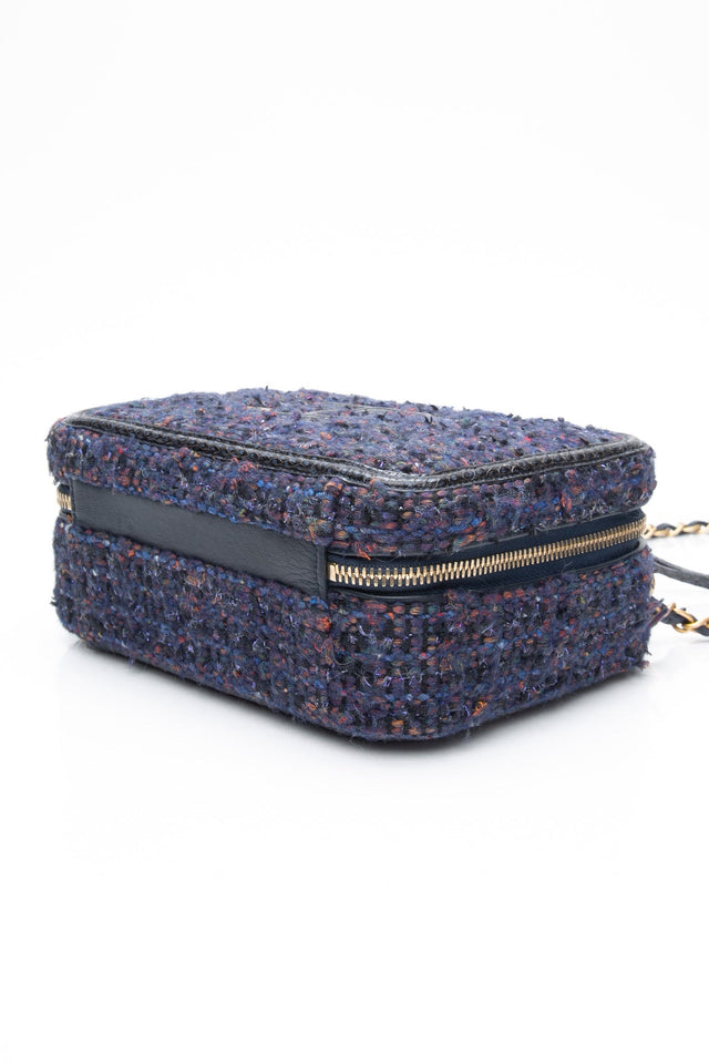 CHANEL Blue Tweed Quilted CC Filigree Python Medium