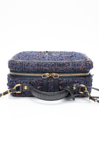 CHANEL Blue Tweed Quilted CC Filigree Python Medium