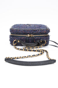 CHANEL Blue Tweed Quilted CC Filigree Python Medium