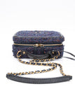 CHANEL Blue Tweed Quilted CC Filigree Python Medium