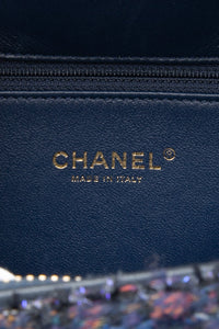CHANEL Blue Tweed Quilted CC Filigree Python Medium