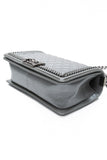 Chanel Silver Metallic Calfskin Quilted Medium Top Handle Boy Flap