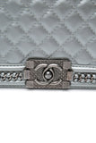 Chanel Silver Metallic Calfskin Quilted Medium Top Handle Boy Flap