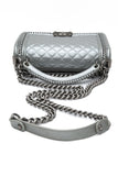 Chanel Silver Metallic Calfskin Quilted Medium Top Handle Boy Flap