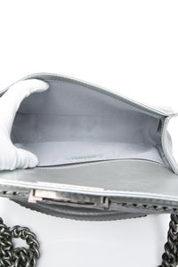 Chanel Silver Metallic Calfskin Quilted Medium Top Handle Boy Flap