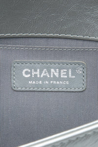 Chanel Silver Metallic Calfskin Quilted Medium Top Handle Boy Flap
