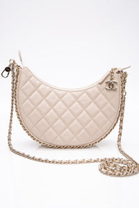 CHANEL 23P Ecru Light Beige Lambskin Quilted Small Hobo Bag