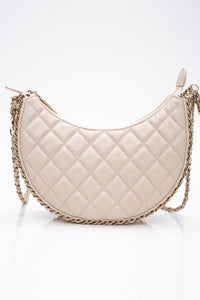 CHANEL 23P Ecru Light Beige Lambskin Quilted Small Hobo Bag