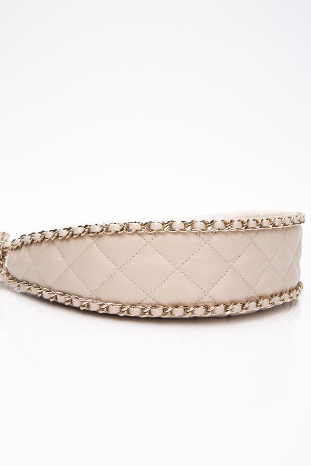 CHANEL 23P Ecru Light Beige Lambskin Quilted Small Hobo Bag