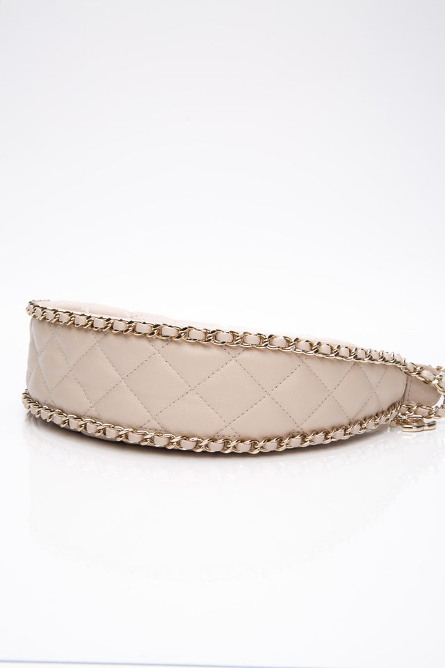 CHANEL 23P Ecru Light Beige Lambskin Quilted Small Hobo Bag