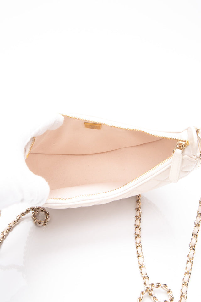 CHANEL 23P Ecru Light Beige Lambskin Quilted Small Hobo Bag