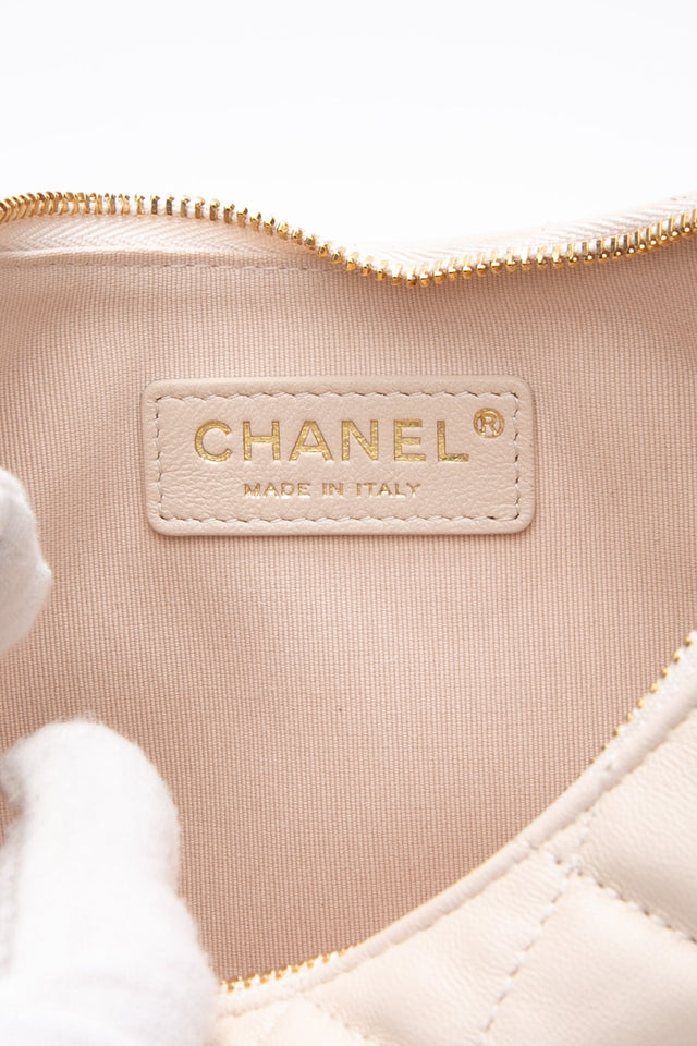CHANEL 23P Ecru Light Beige Lambskin Quilted Small Hobo Bag